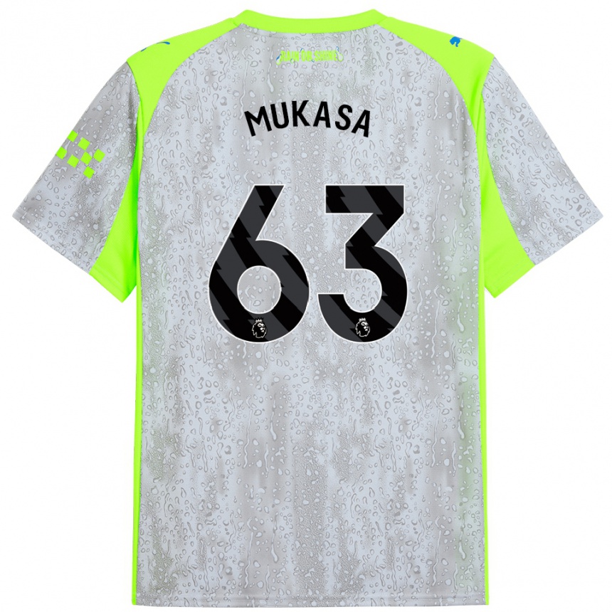 גברים כדורגל Divine Mukasa #63 אפור צהוב ג'רזי קיט שלישי 2025/26