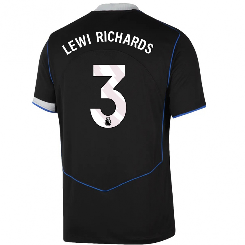 גברים כדורגל Lewi Richards #3 שחור כחול כסוף ג'רזי קיט שלישי 2025/26