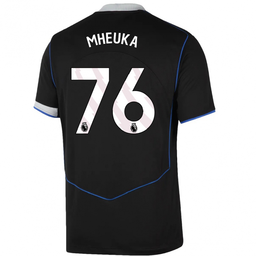 גברים כדורגל Shumaira Mheuka #76 שחור כחול כסוף ג'רזי קיט שלישי 2025/26