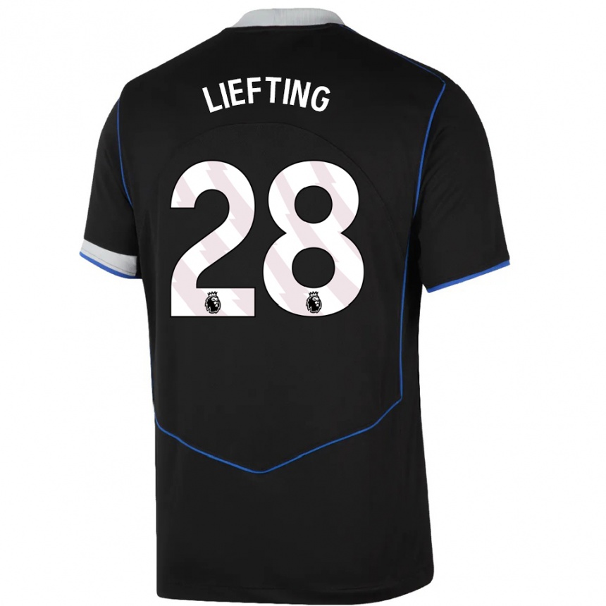 גברים כדורגל Femke Liefting #28 שחור כחול כסוף ג'רזי קיט שלישי 2025/26
