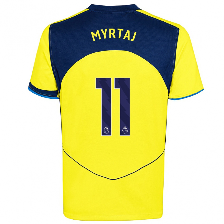 גברים כדורגל Leon Myrtaj #11 צהוב נייבי ג'רזי קיט שלישי 2025/26 גברים כדורגל Leon Myrtaj #11 צהוב נייבי ג'רזי קיט שלישי 2025/26