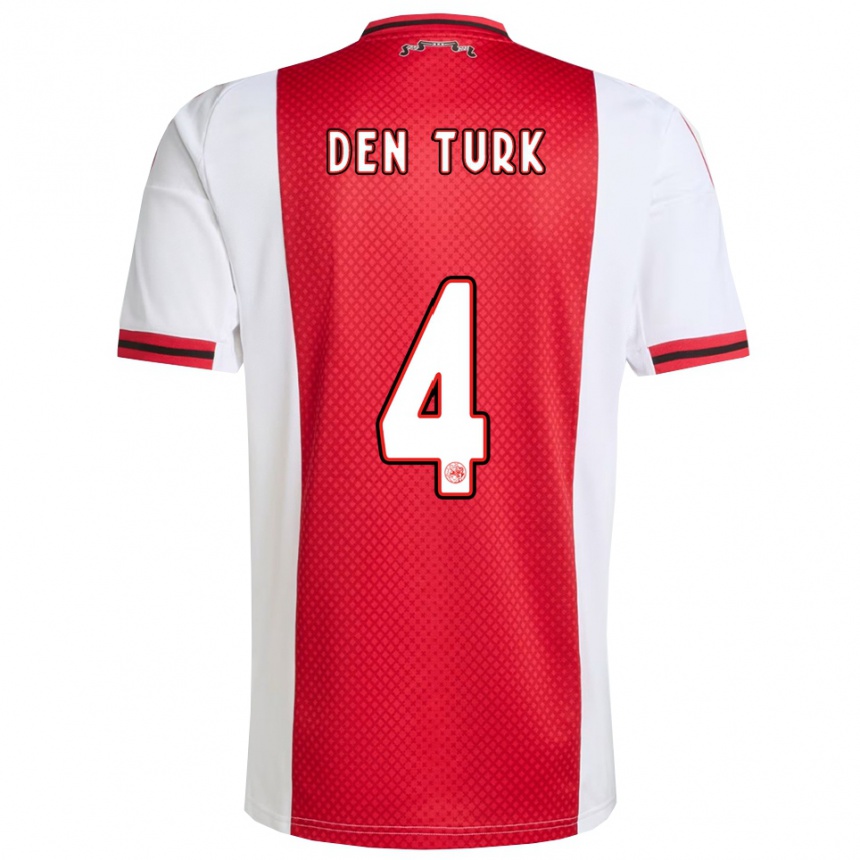 נשים כדורגל Deau Den Turk #4 אדום לבן ג'רזי ביתית 2025/26