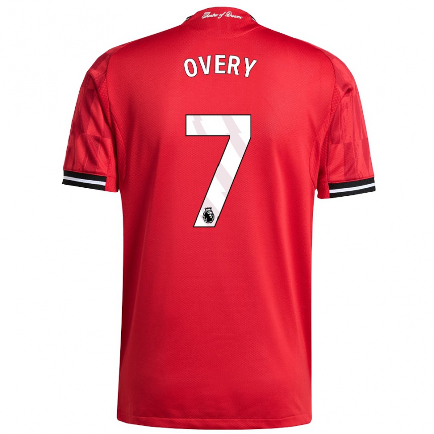 נשים כדורגל James Overy #7 אדום שחור לבן ג'רזי ביתית 2025/26