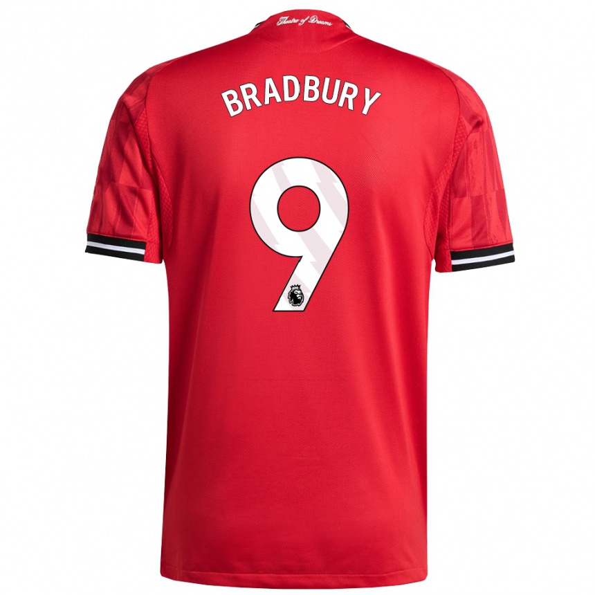 נשים כדורגל Louie Bradbury #9 אדום שחור לבן ג'רזי ביתית 2025/26