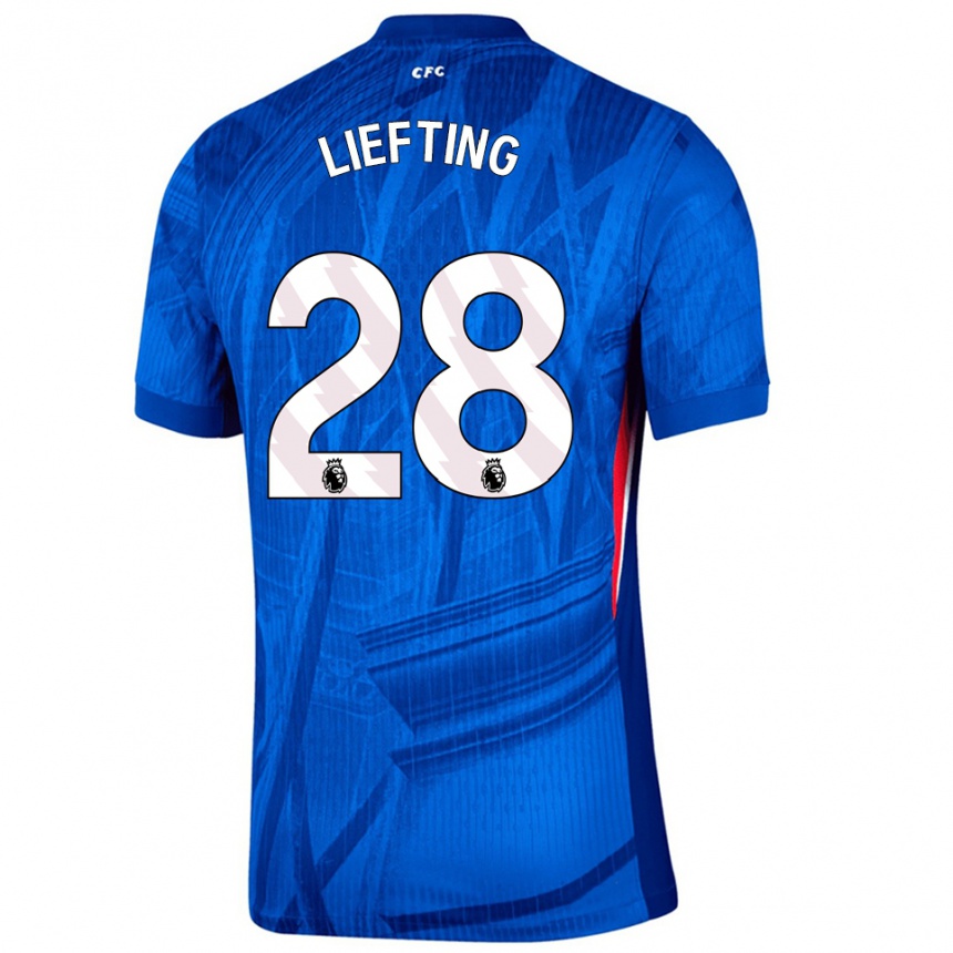 נשים כדורגל Femke Liefting #28 כחול לבן ג'רזי ביתית 2025/26