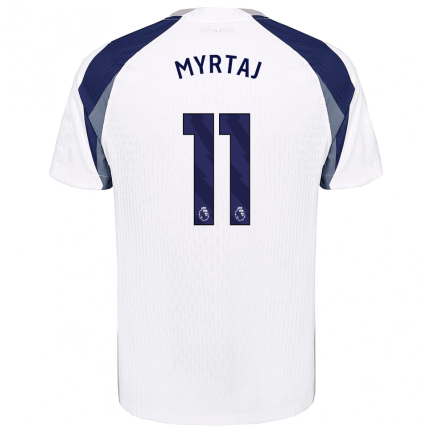 נשים כדורגל Leon Myrtaj #11 לבן נייבי ג'רזי ביתית 2025/26