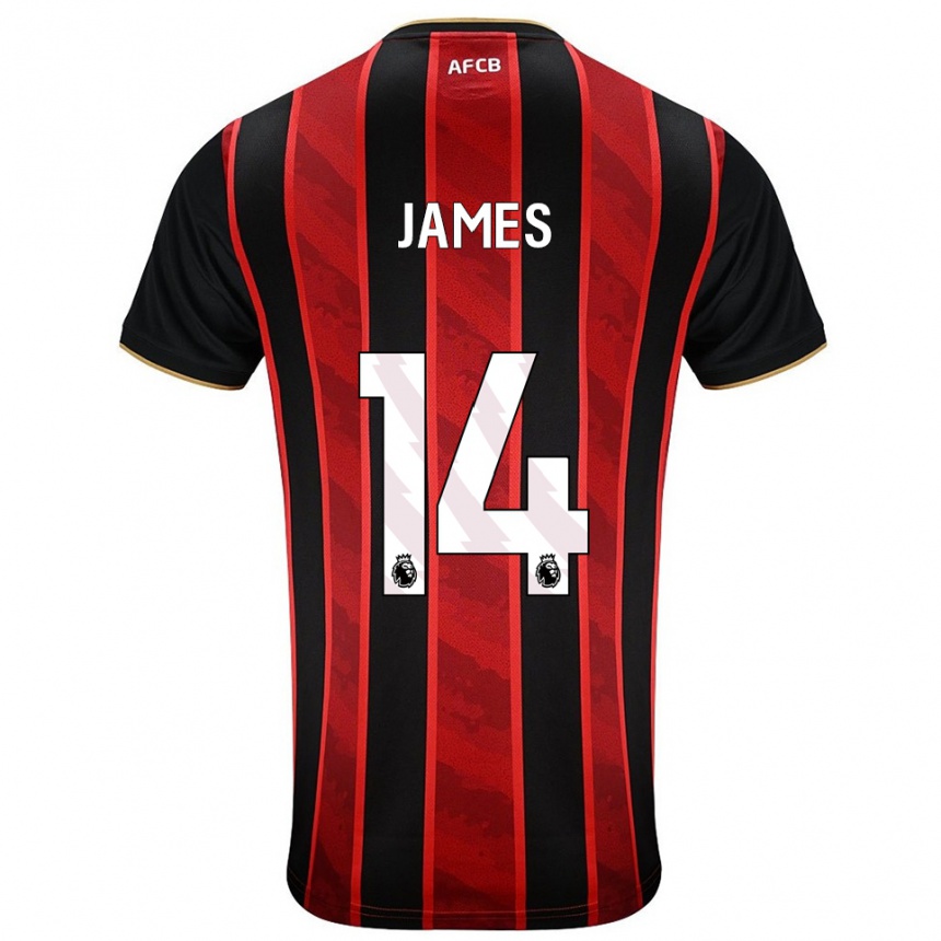 נשים כדורגל Katie James #14 אדום שחור ג'רזי ביתית 2025/26