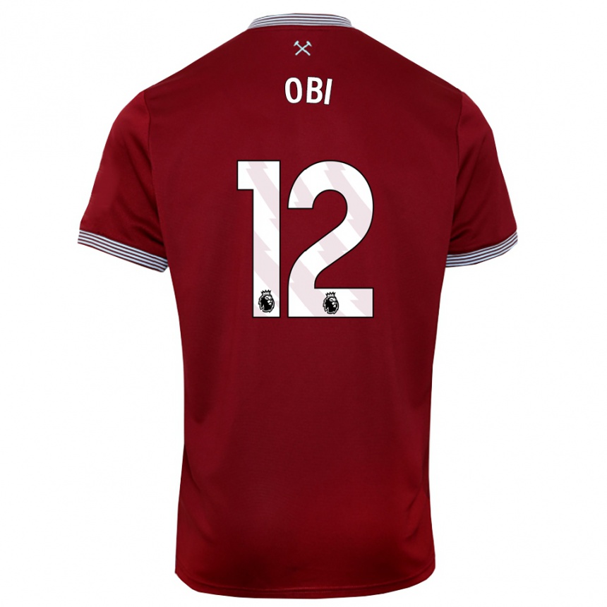 נשים כדורגל Chuk Obi #12 בורדו לבן ג'רזי ביתית 2025/26