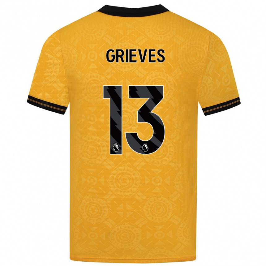 נשים כדורגל Xander Grieves #13 צהוב שחור ג'רזי ביתית 2025/26