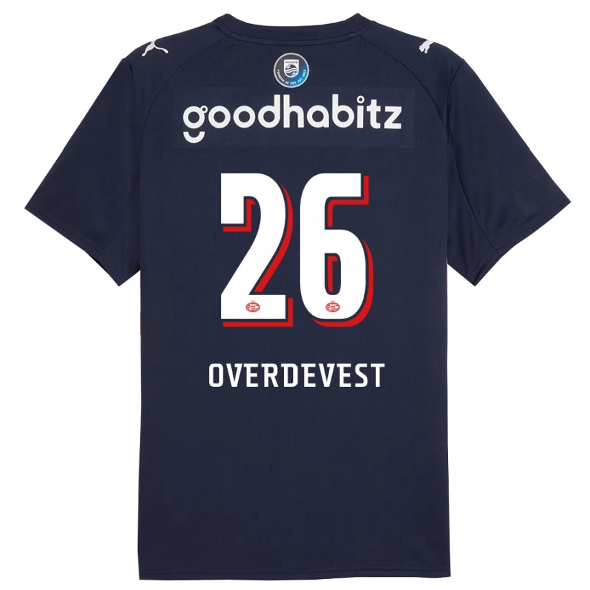 נשים כדורגל Marco Overdevest #26 נייבי לבן הרחק ג'רזי 2025/26