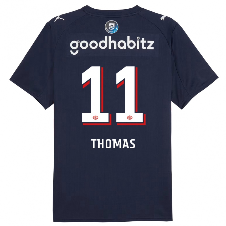 נשים כדורגל Ayodele Thomas #11 נייבי לבן הרחק ג'רזי 2025/26