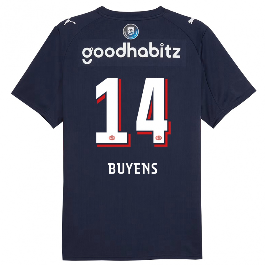 נשים כדורגל Mathieu Buyens #14 נייבי לבן הרחק ג'רזי 2025/26