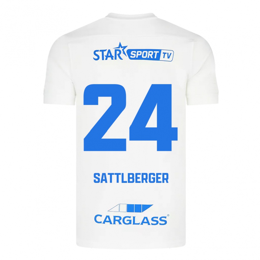 נשים כדורגל Nikolas Sattlberger #24 לבן כחול הרחק ג'רזי 2025/26
