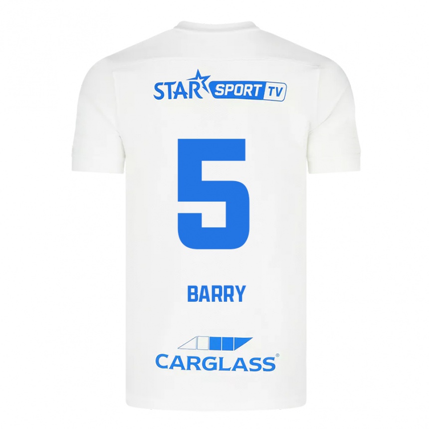 נשים כדורגל Alpha Barry #5 לבן כחול הרחק ג'רזי 2025/26