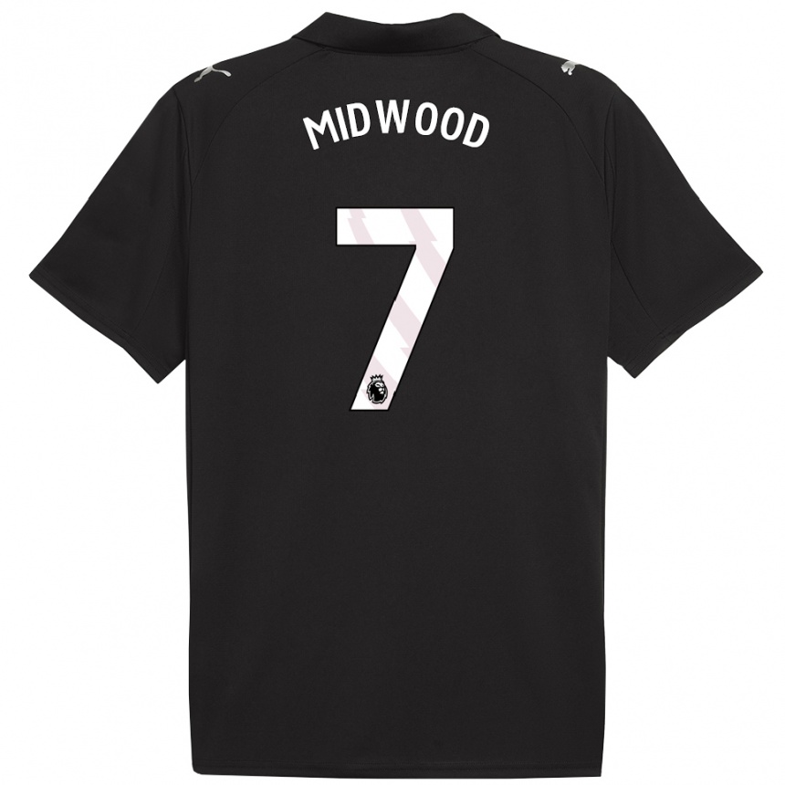 נשים כדורגל Kylan Midwood #7 שחור לבן הרחק ג'רזי 2025/26