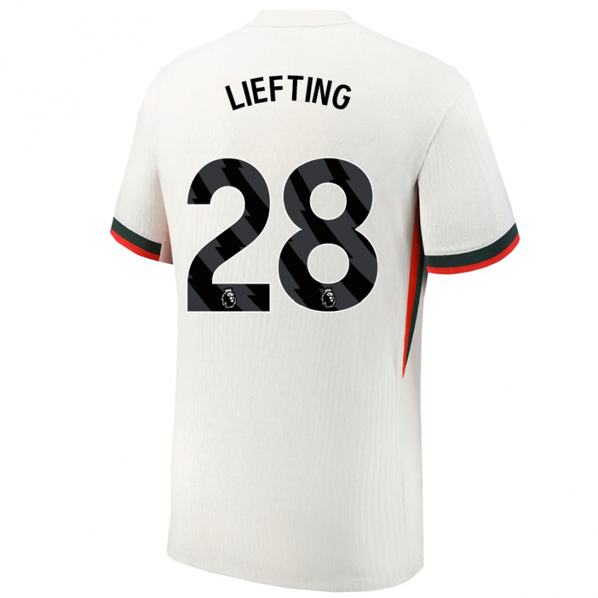 נשים כדורגל Femke Liefting #28 לבן ירוק הרחק ג'רזי 2025/26