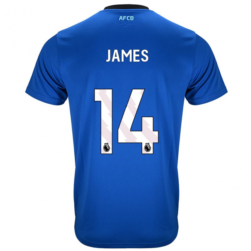 נשים כדורגל Katie James #14 כחול שחור הרחק ג'רזי 2025/26