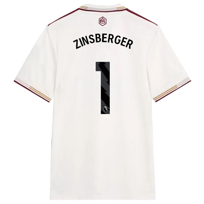 נשים כדורגל Manuela Zinsberger #1 לבן מלוכלך בורדו ג'רזי קיט שלישי 2025/26