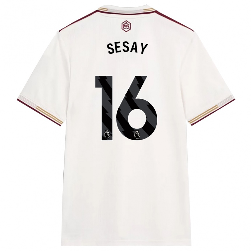 נשים כדורגל Joshua Sesay #16 לבן מלוכלך בורדו ג'רזי קיט שלישי 2025/26