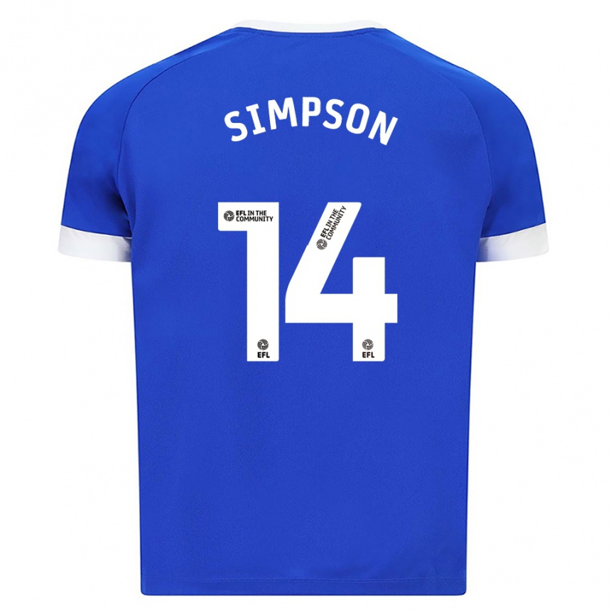 ילדים כדורגל יסמין סימפסון #14 כחול לבן ג'רזי ביתית 2025/26