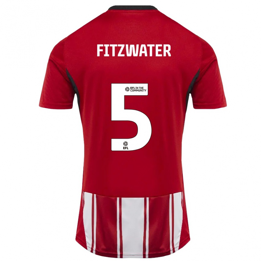 ילדים כדורגל ג'ק פיצווטר #5 אדום לבן שחור ג'רזי ביתית 2025/26