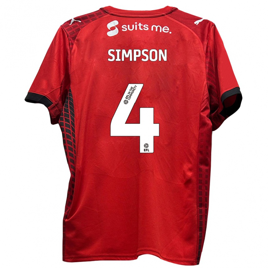 ילדים כדורגל ג'ק סימפסון #4 אדום שחור ג'רזי ביתית 2025/26