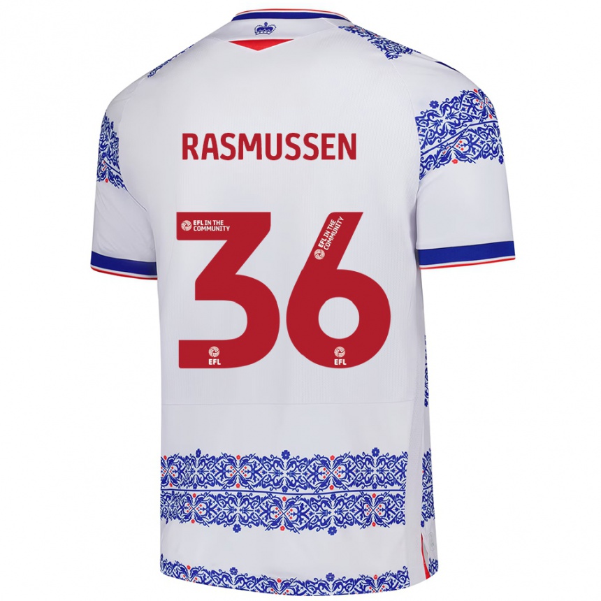 ילדים כדורגל Tash Rasmussen #36 לבן כחול ג'רזי ביתית 2025/26