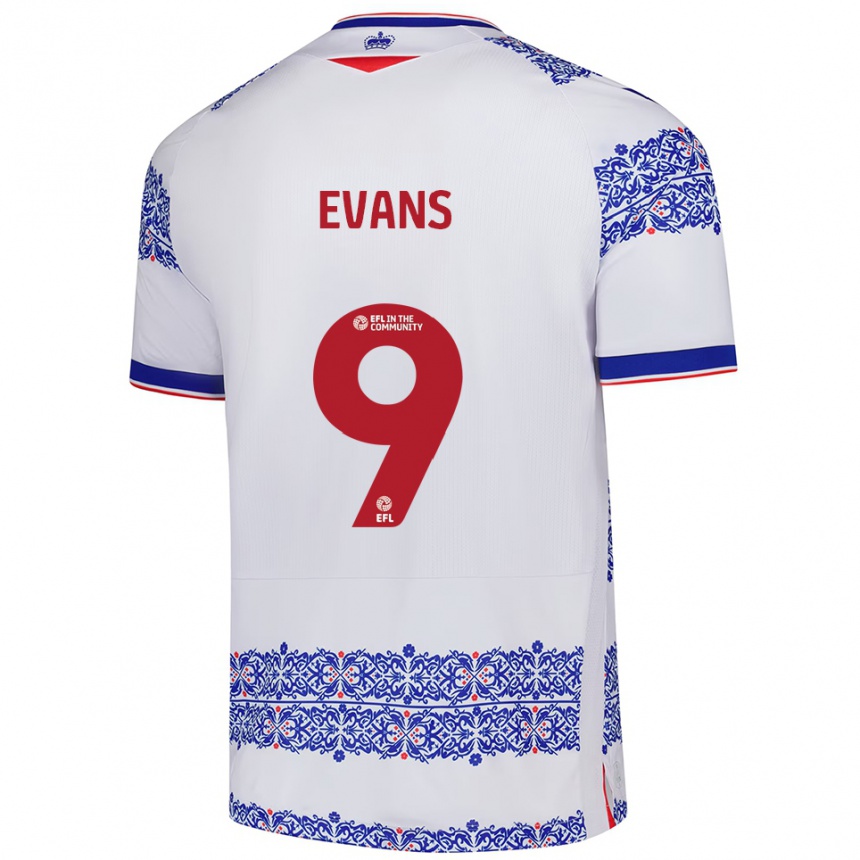 ילדים כדורגל ריס אוונס #9 לבן כחול ג'רזי ביתית 2025/26