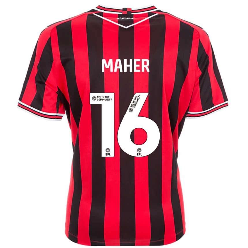 ילדים כדורגל Ronan Maher #16 אדום שחור ג'רזי ביתית 2025/26