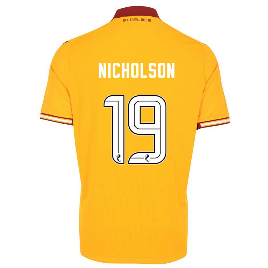 ילדים כדורגל סם ניקולסון #19 צהוב בורדו ג'רזי ביתית 2025/26