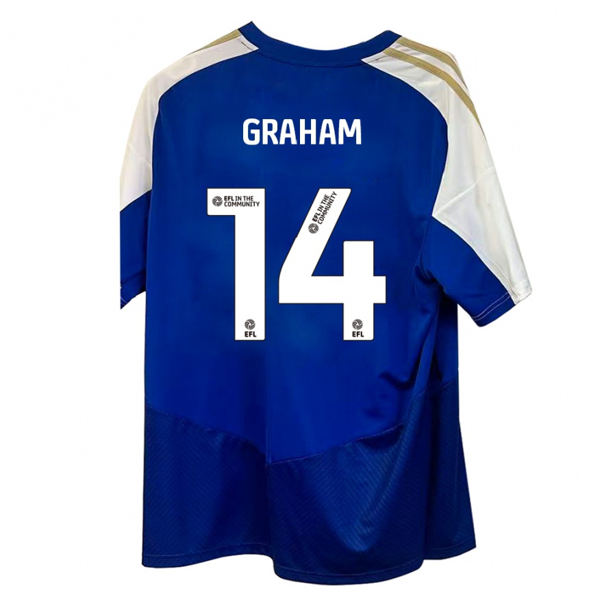 ילדים כדורגל Callum Graham #14 כחול לבן זהב הרחק ג'רזי 2025/26