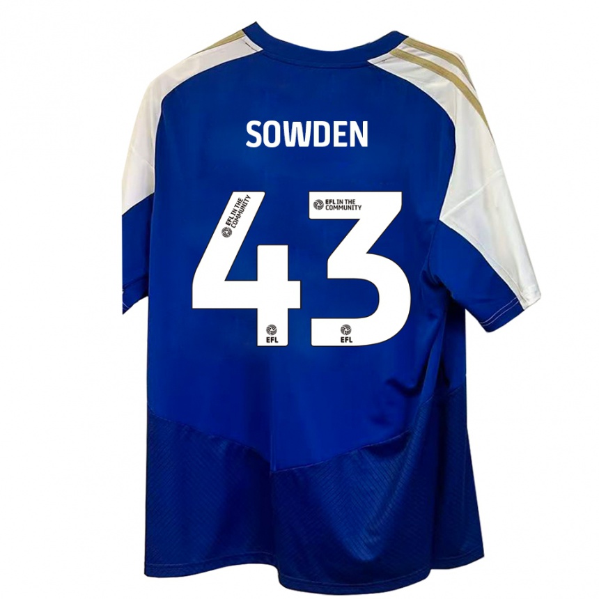 ילדים כדורגל Andrew Sowden #43 כחול לבן זהב הרחק ג'רזי 2025/26 ילדים כדורגל Andrew Sowden #43 כחול לבן זהב הרחק ג'רזי 2025/26