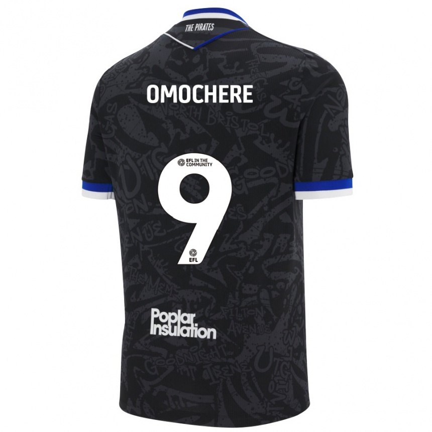 ילדים כדורגל Promise Omochere #9 שחור לבן הרחק ג'רזי 2025/26