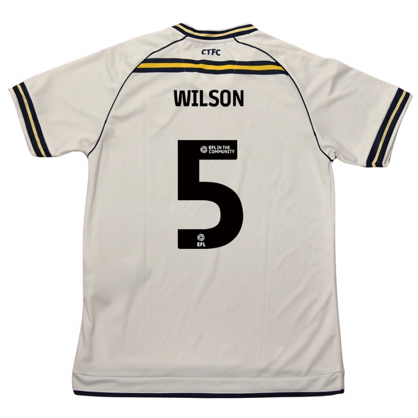 ילדים כדורגל ג'יימס ווילסון #5 לבן כחול נייבי הרחק ג'רזי 2025/26