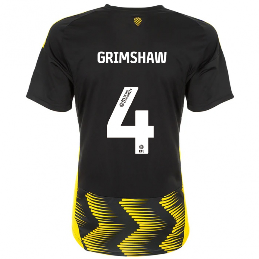 ילדים כדורגל Niamh Grimshaw #4 שחור צהוב הרחק ג'רזי 2025/26