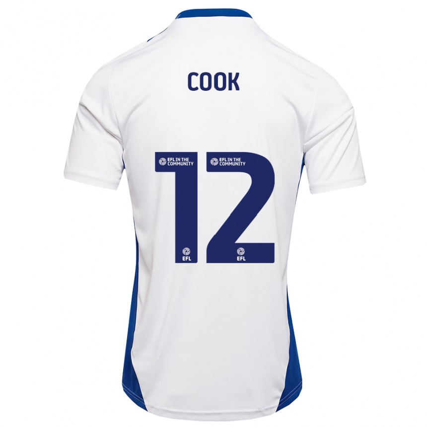 ילדים כדורגל Izzy Cook #12 לבן כחול הרחק ג'רזי 2025/26