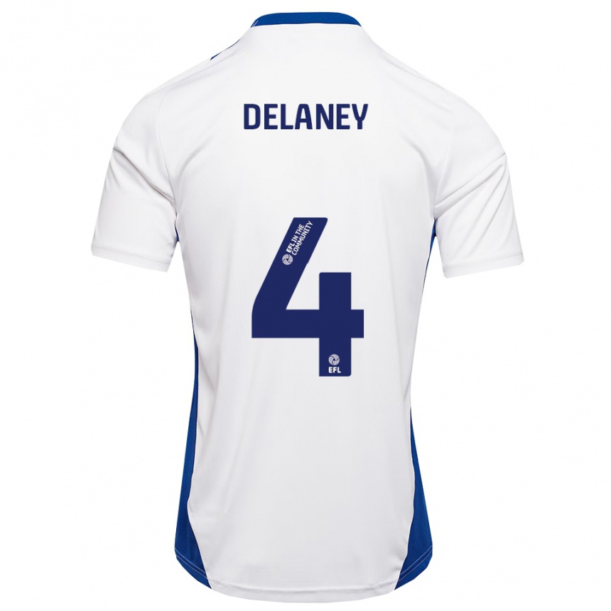 ילדים כדורגל Ryan Delaney #4 לבן כחול הרחק ג'רזי 2025/26