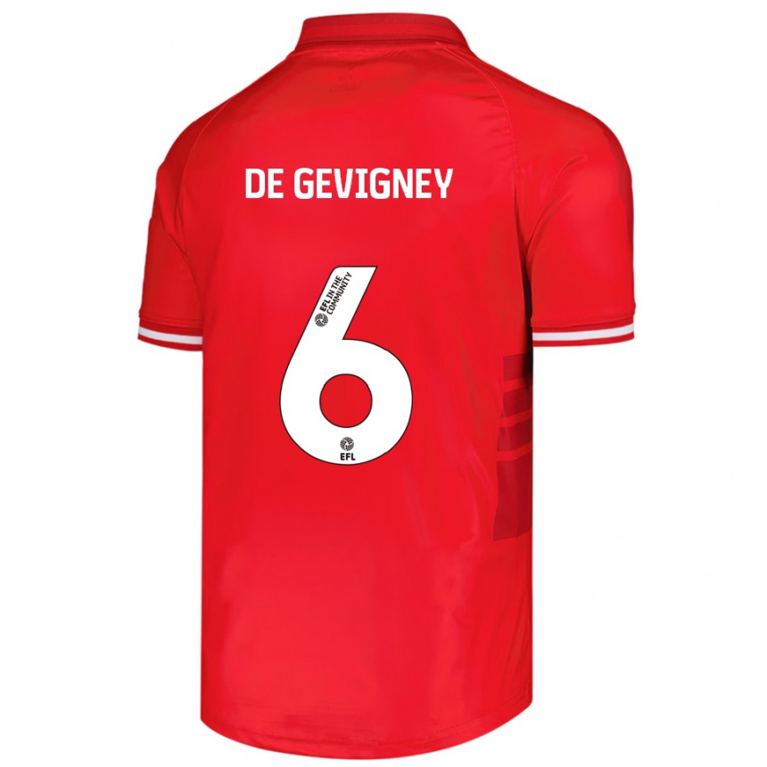 גברים כדורגל Maël De Gevigney #6 אדום לבן ג'רזי ביתית 2025/26