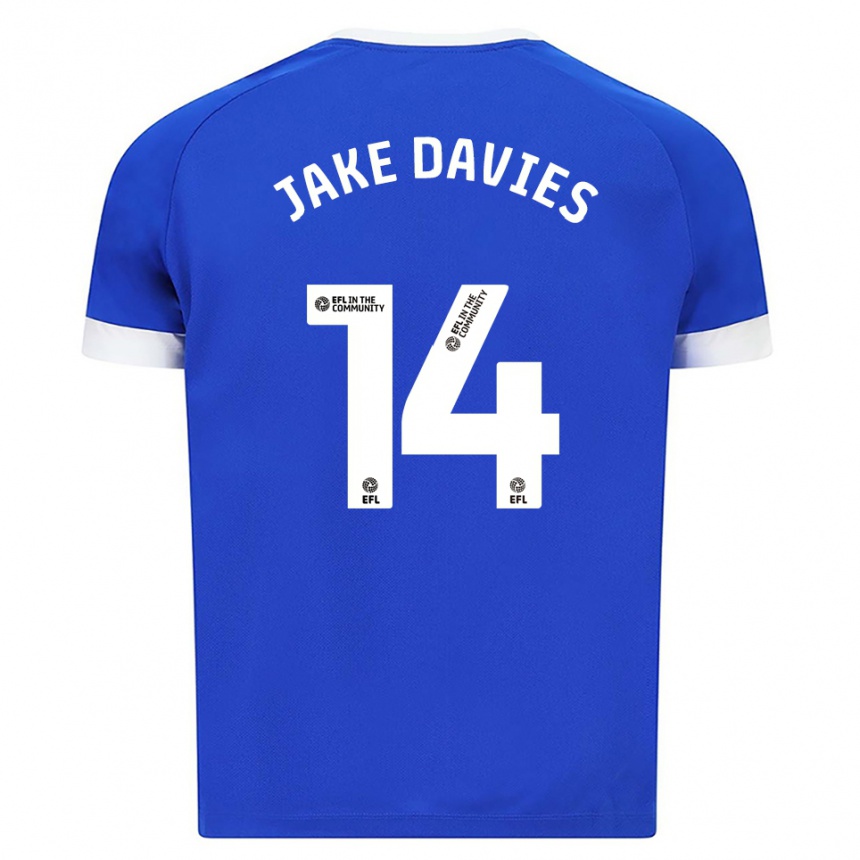 גברים כדורגל ג'ייק דייויס #14 כחול לבן ג'רזי ביתית 2025/26
