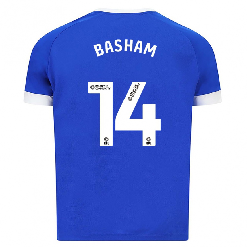 גברים כדורגל Olivia Basham #14 כחול לבן ג'רזי ביתית 2025/26 גברים כדורגל Olivia Basham #14 כחול לבן ג'רזי ביתית 2025/26