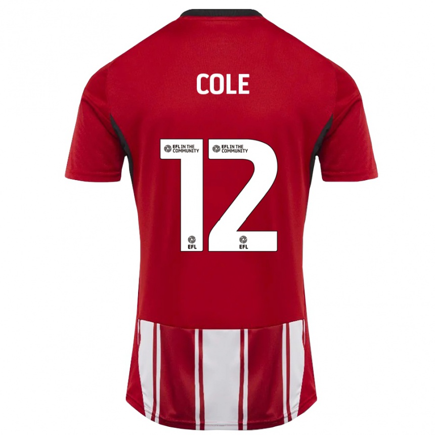 גברים כדורגל ריס קול #12 אדום לבן שחור ג'רזי ביתית 2025/26