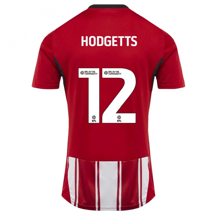 גברים כדורגל Luke Hodgetts #12 אדום לבן שחור ג'רזי ביתית 2025/26