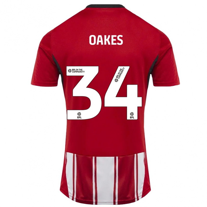 גברים כדורגל Liam Oakes #34 אדום לבן שחור ג'רזי ביתית 2025/26