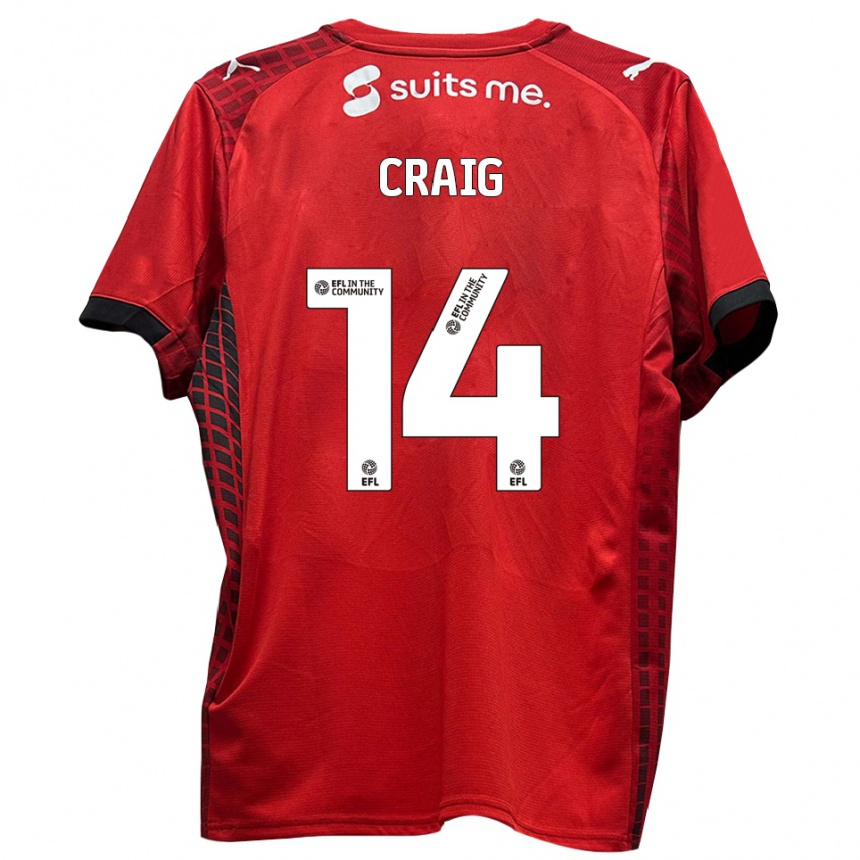 גברים כדורגל Michael Craig #14 אדום שחור ג'רזי ביתית 2025/26 גברים כדורגל Michael Craig #14 אדום שחור ג'רזי ביתית 2025/26
