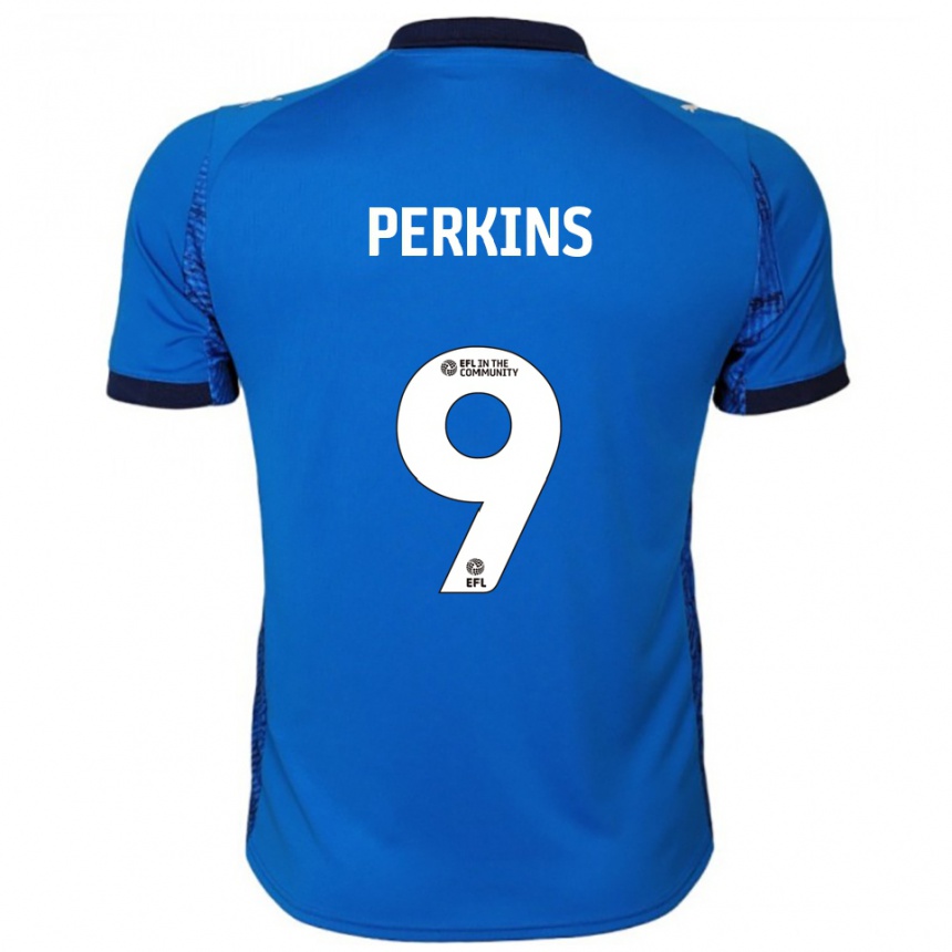 גברים כדורגל Kier Perkins #9 כחול לבן ג'רזי ביתית 2025/26