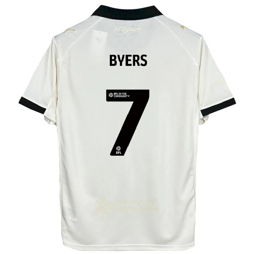 גברים כדורגל ג'ורג' ביירס #7 לבן פנינה שחור ג'רזי ביתית 2025/26