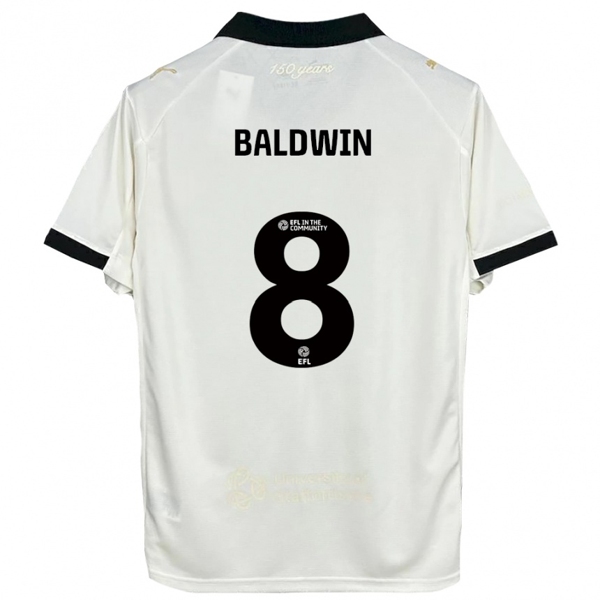 גברים כדורגל Meg Baldwin #8 לבן פנינה שחור ג'רזי ביתית 2025/26