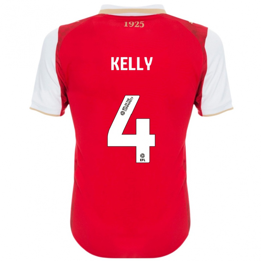 גברים כדורגל ליאם קלי #4 אדום לבן ג'רזי ביתית 2025/26