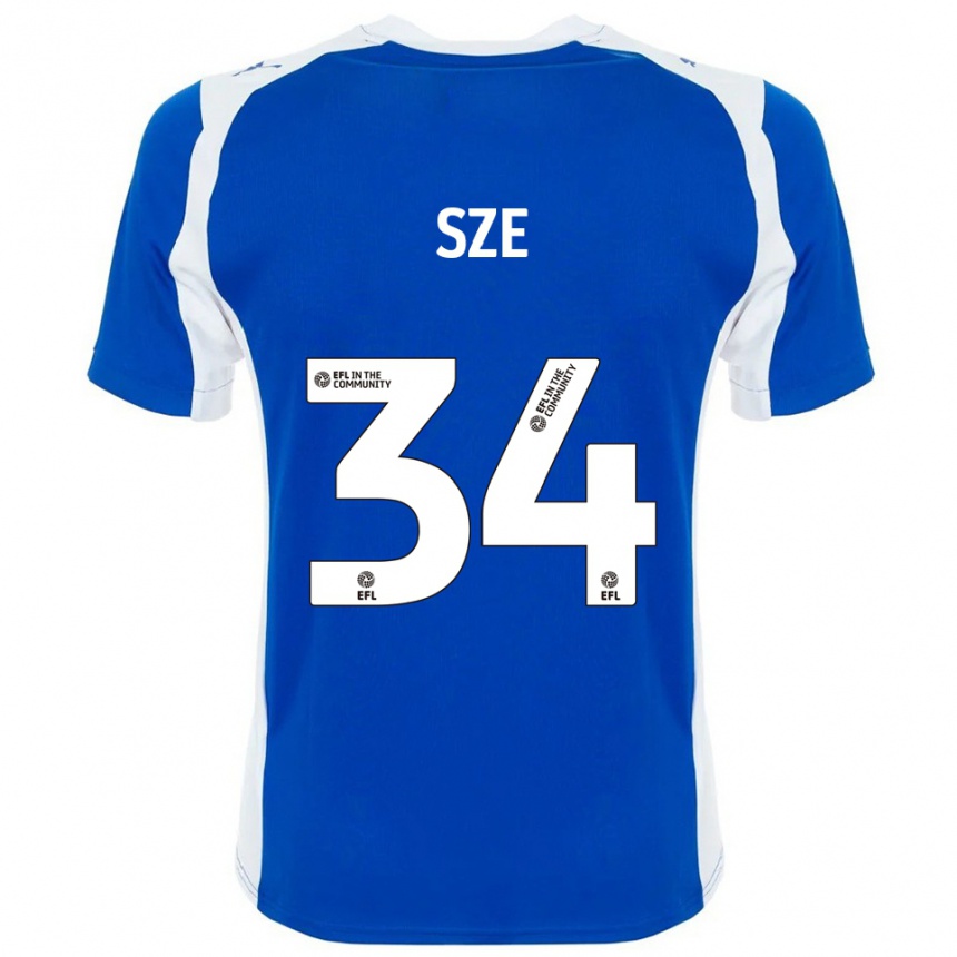 גברים כדורגל כריס שה #34 כחול לבן ג'רזי ביתית 2025/26 גברים כדורגל כריס שה #34 כחול לבן ג'רזי ביתית 2025/26