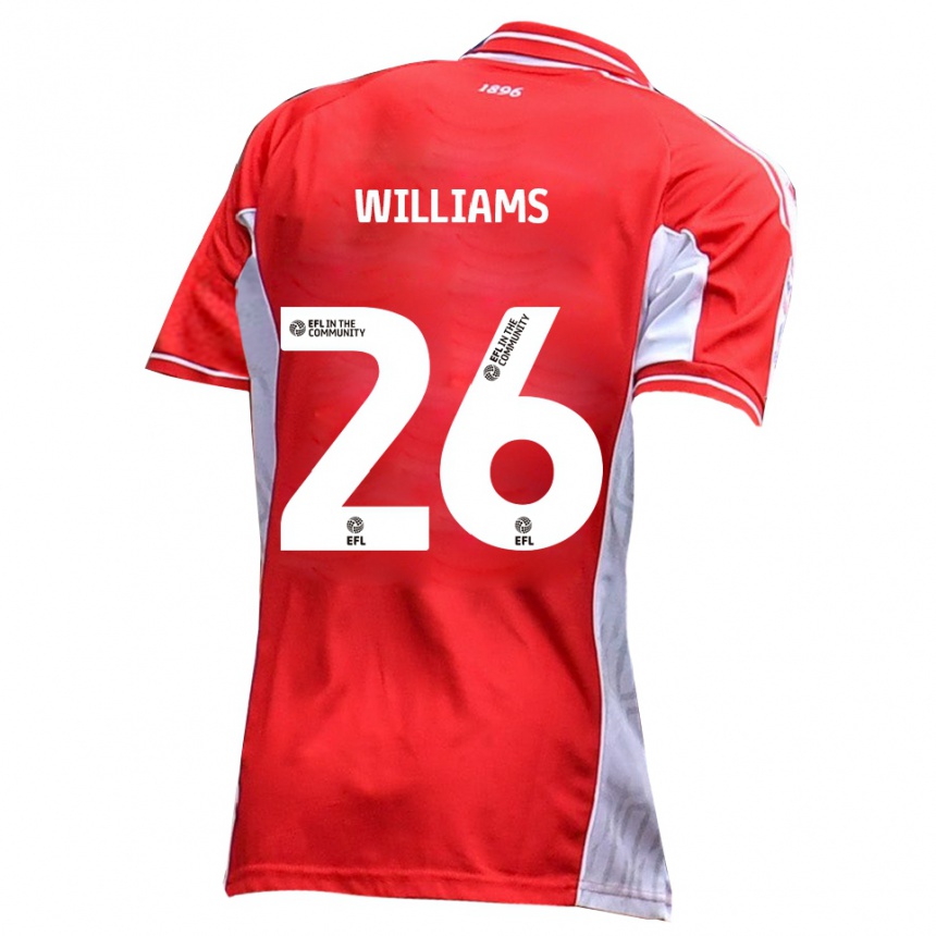 גברים כדורגל Jay Williams #26 אדום לבן ג'רזי ביתית 2025/26